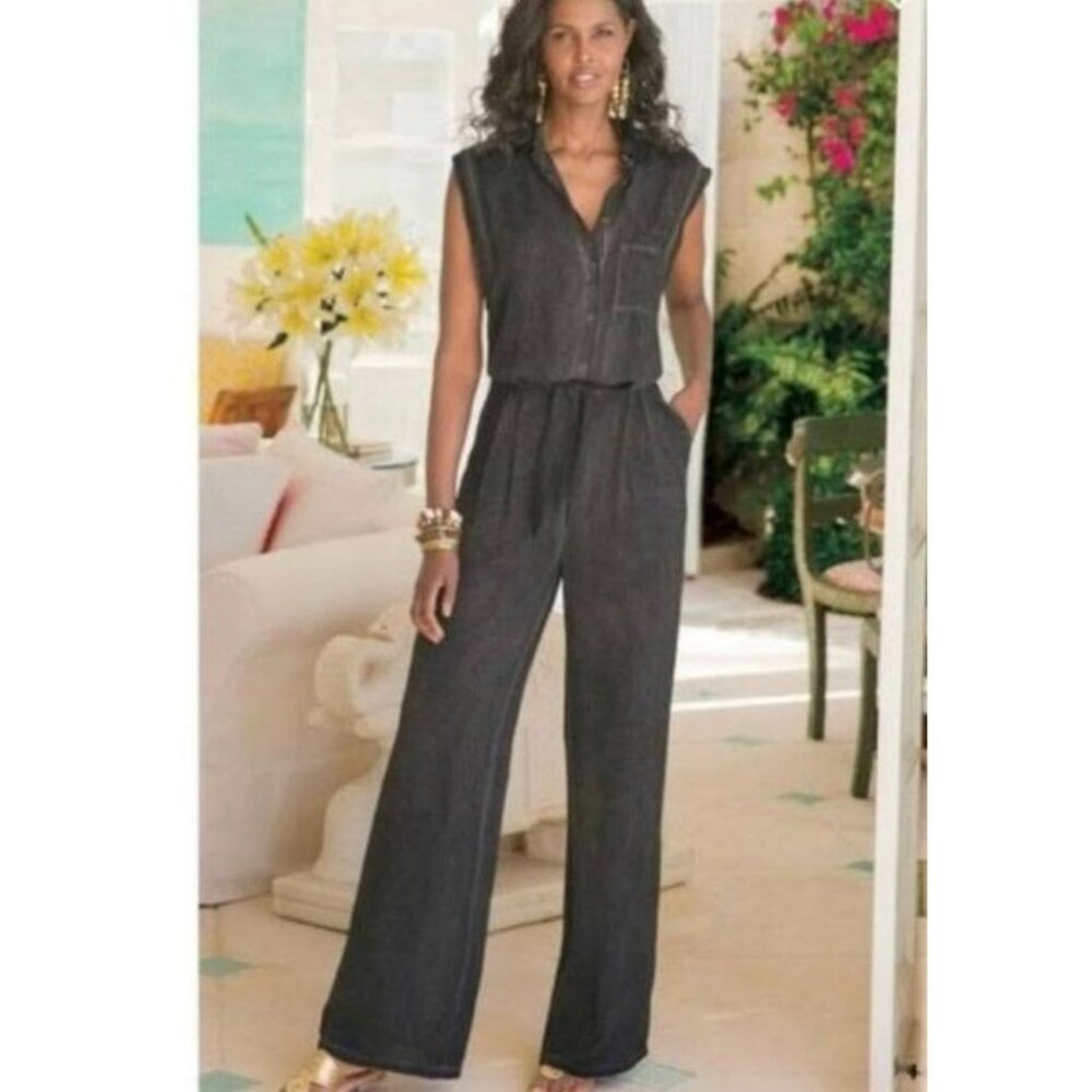 Soft Surroundings Camilla Front Tie Pockets Jumpsuit Grey Size XS Woman’s
